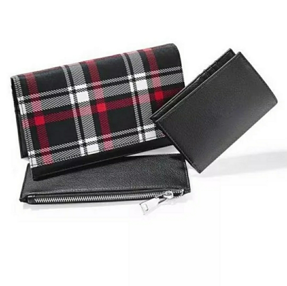 Handbags - Womens 3-in-1 Wallet Clutch Plaid micro suede New